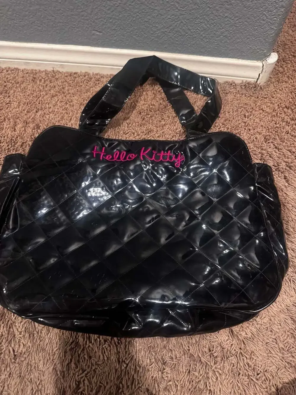 Hello Kitty Quilted Patent Leather Tote Bag in Black and Pink